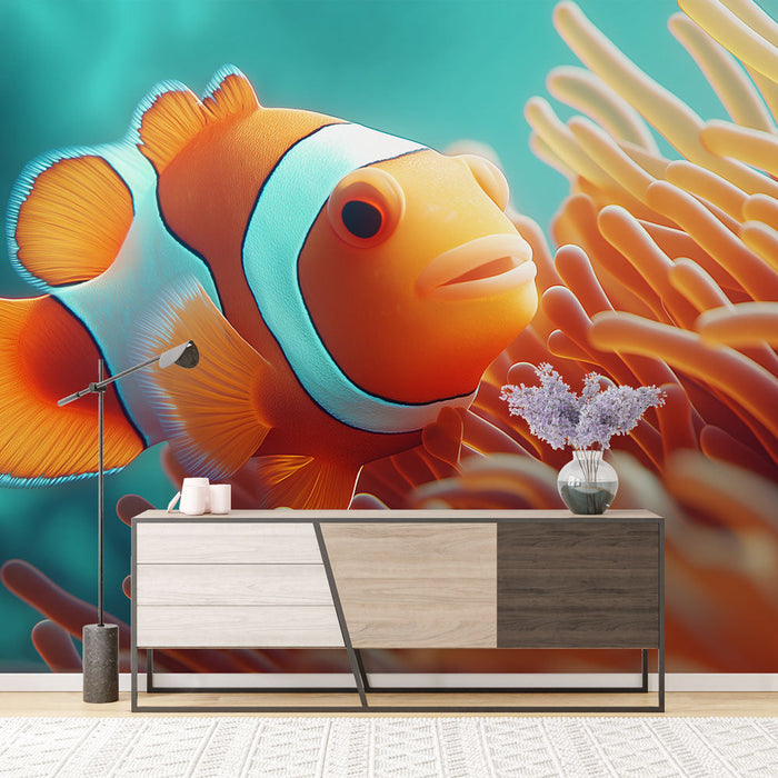 Mural Wallpaper clown fish | Vibrant clown fish among sea anemones