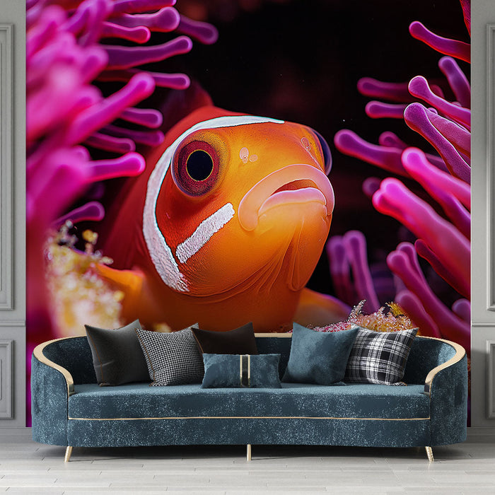 Tapete clown fish | Fisch lebt in einer farbenfrohen Anemone