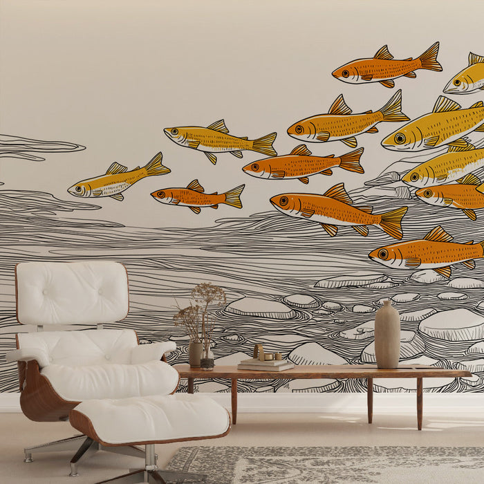 Tapeta slike | Šola pisanih rib plava v stiliziranem toku