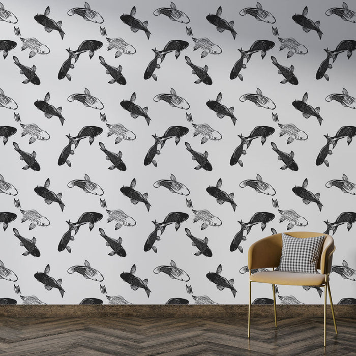 Fotótapé halak | Részletes fekete-fehér ponty minta világos háttéren