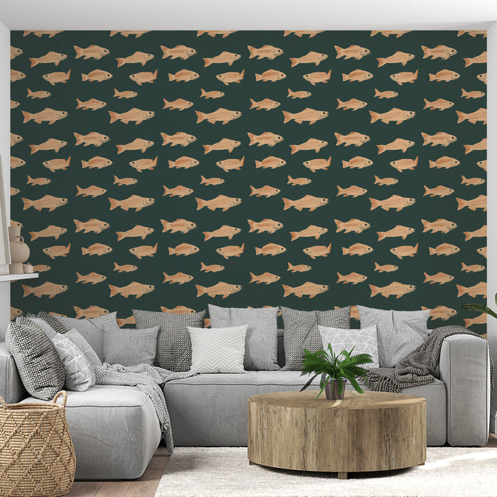 Mural Wallpaper fish | Playful fish pattern on a dark background