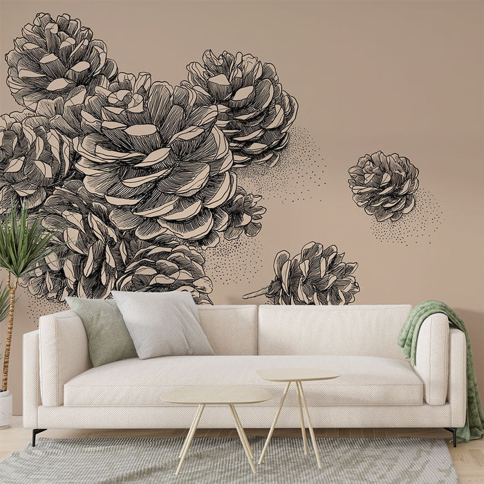 Fototapeet männikäbid | Elegantne männikäbimuster beežil taustal