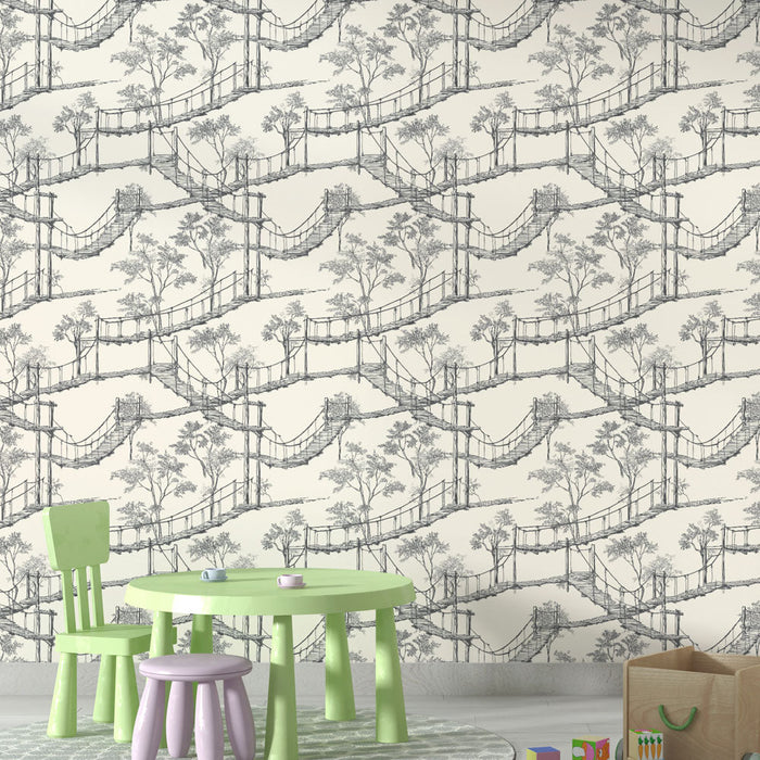 Tapete Hängebrücke | Zartes Bild von Hängebrücken umgeben von Bäumen