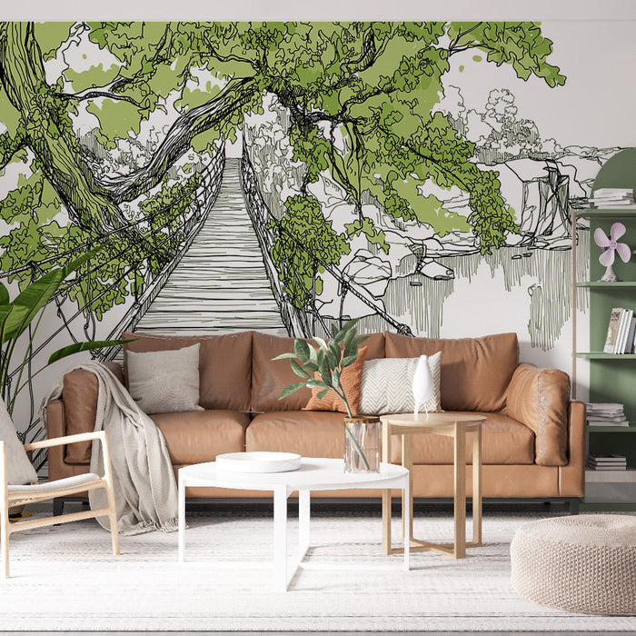 Papel de parede da ponte suspensa | Vista reconfortante de uma ponte cercada por vegetação