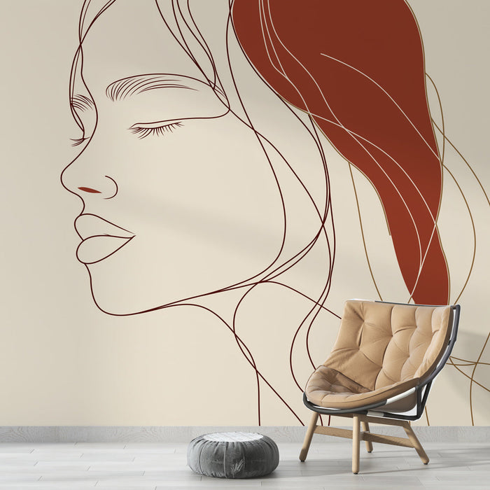 Mural Wallpaper abstract portrait | Beige and terracotta