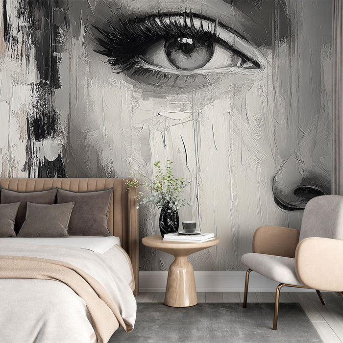 Mural Wallpaper abstract portrait | Subtle details in black, white, and beige