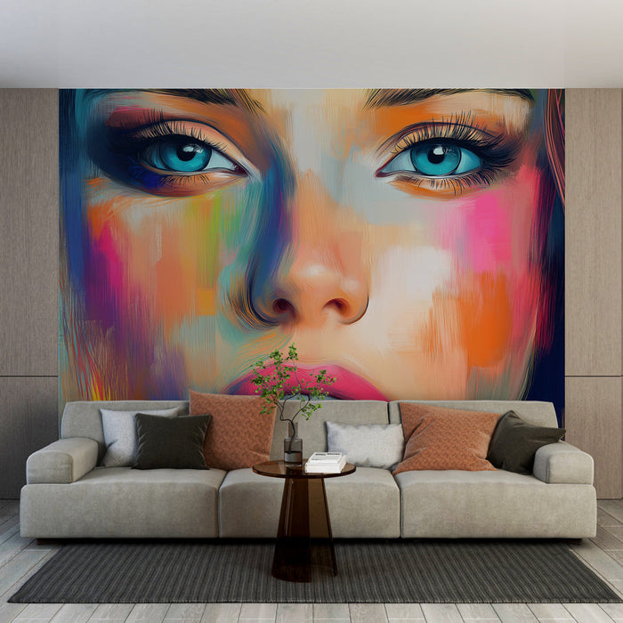 Mural Wallpaper abstract portrait | Colorful face with vibrant details