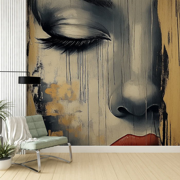 Mural Wallpaper abstract portrait | Face of a woman with golden shades