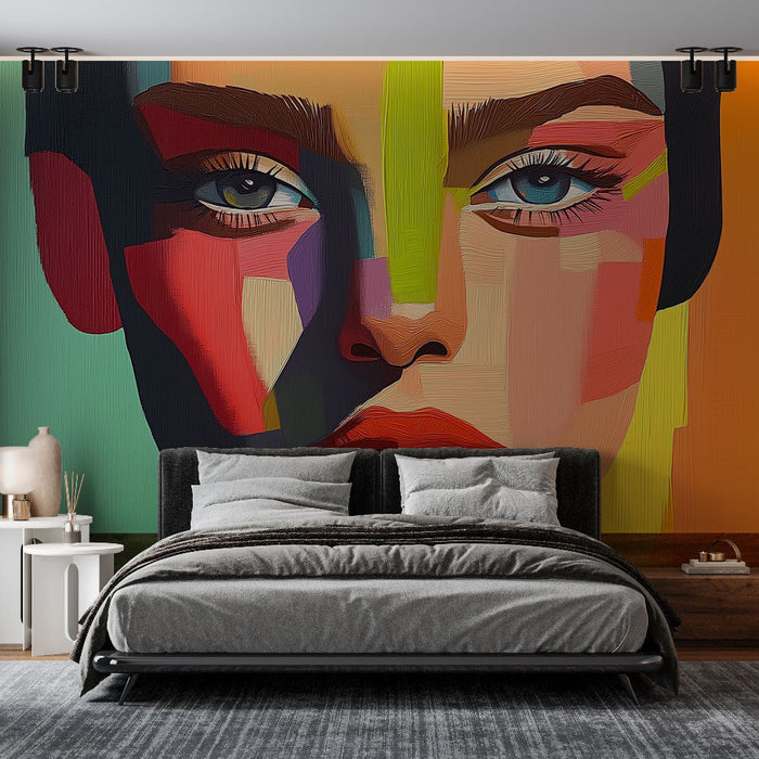 Mural Wallpaper abstract portrait | Female face with bright and graphic colors