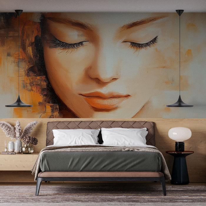 Mural Wallpaper abstract portrait | Female face with warm and soothing tones