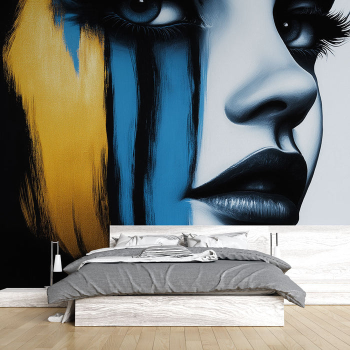 Mural Wallpaper abstract portrait | Female face with color bursts