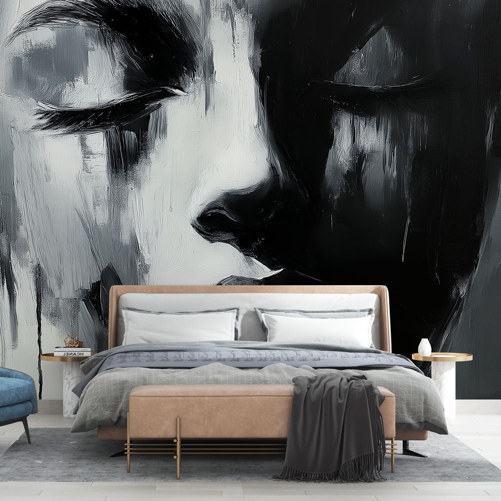 Foto Behang abstract portret | Monochroom gezicht in tinten zwart en w —  WonderMural, image size:1000x1000
