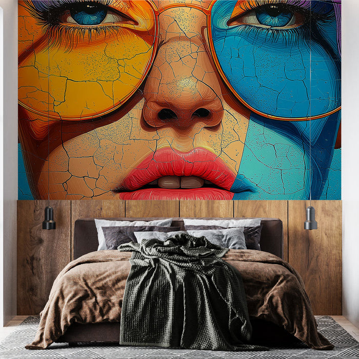 Mural Wallpaper abstract portrait | Stylized face with vibrant colors