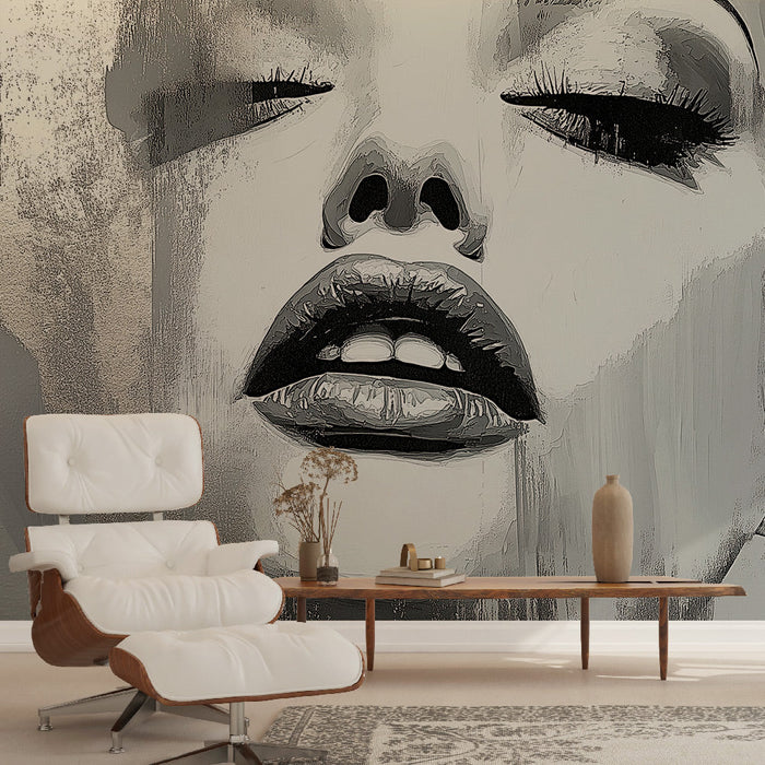 Mural Wallpaper abstract portrait | Stylized face in black and white with metallic touches