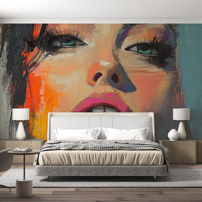 Mural Wallpaper artistic portrait | Vibrant painting depicting a female face