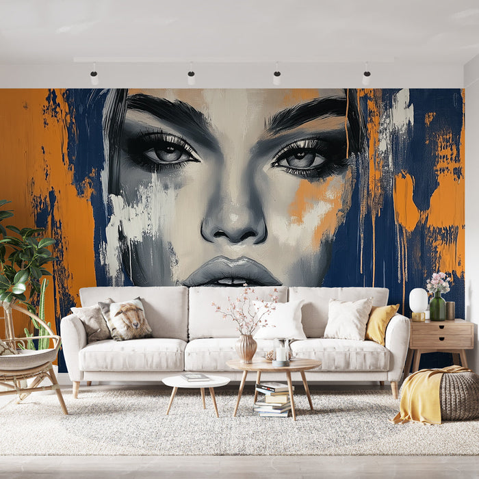 Mural Wallpaper artistic portrait | A stylized female face with vibrant touches