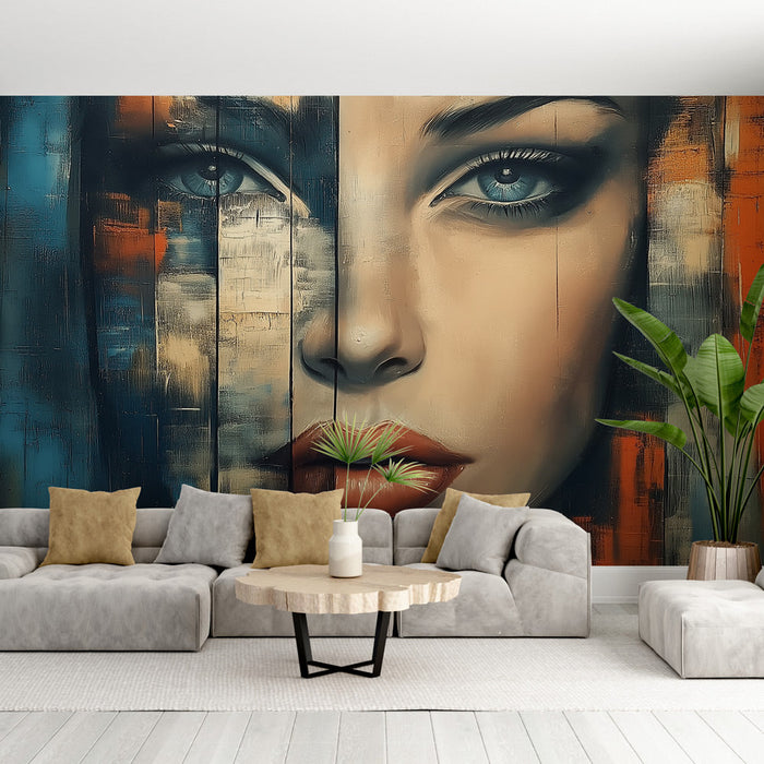 Mural Wallpaper artistic portrait | Stylized female face with vibrant colors