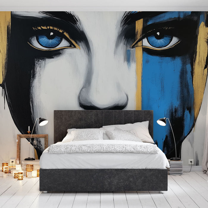 Mural Wallpaper artistic portrait | Stylized female face with touches of bright color