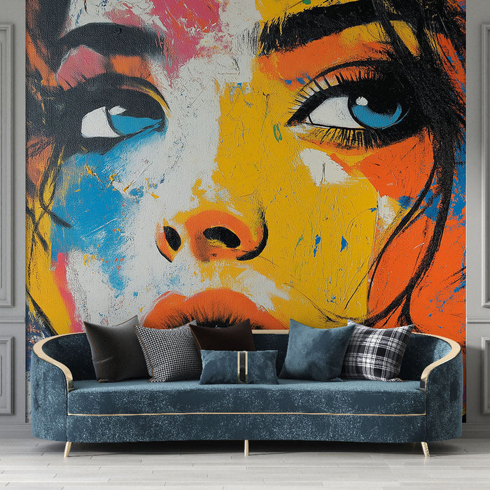 Mural Wallpaper artistic portrait | Stylized face with vibrant colors