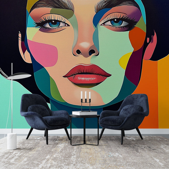 Mural Wallpaper artistic portrait | Stylized face with bright colors