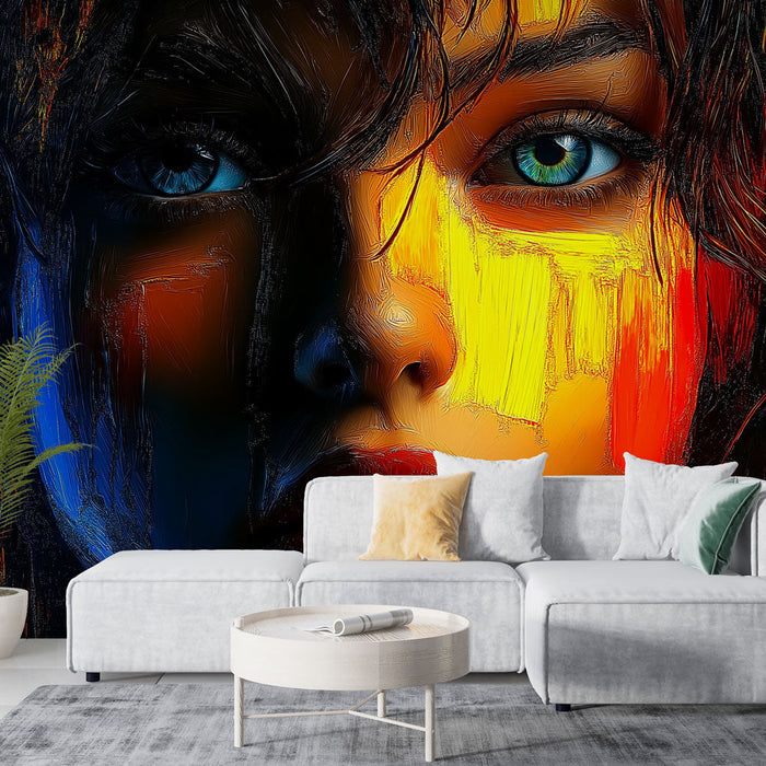 Mural Wallpaper artistic portrait | Stylized face with bright colors and rich textures