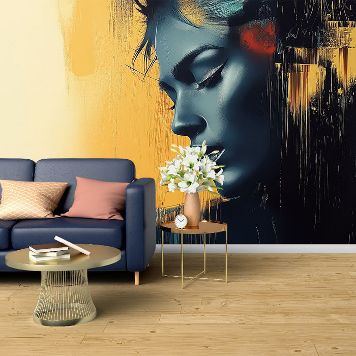 Mural Wallpaper artistic portrait | Stylized face with touches of vibrant color