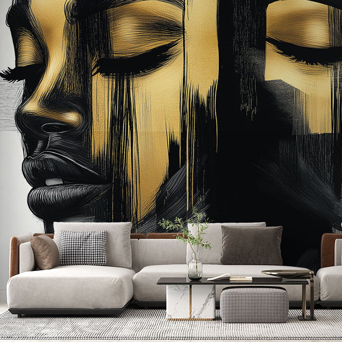 Mural Wallpaper artistic portrait | Stylized faces with golden and black touches