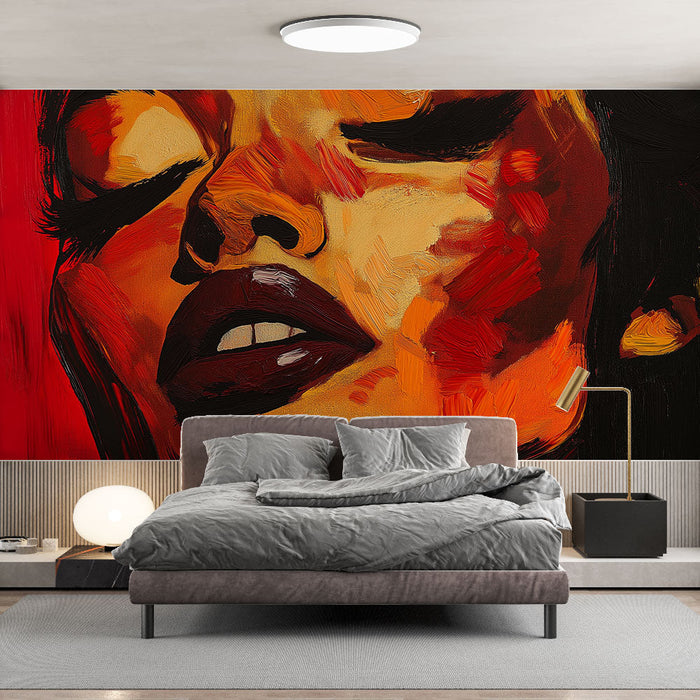 Tapeta portret | Živahen umetniški izraz na rdečem ozadju