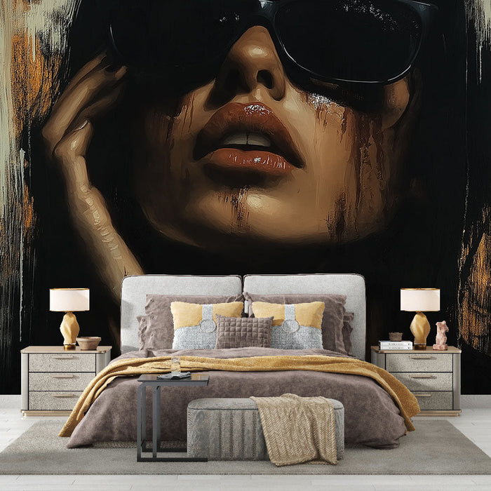 Fototapetli portre | Gözlüklü kadın ve sanatsal dokular