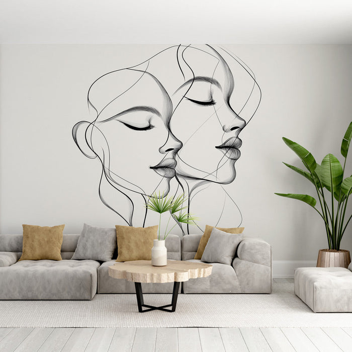 Mural Wallpaper abstract portraits | Two faces with 3D effect