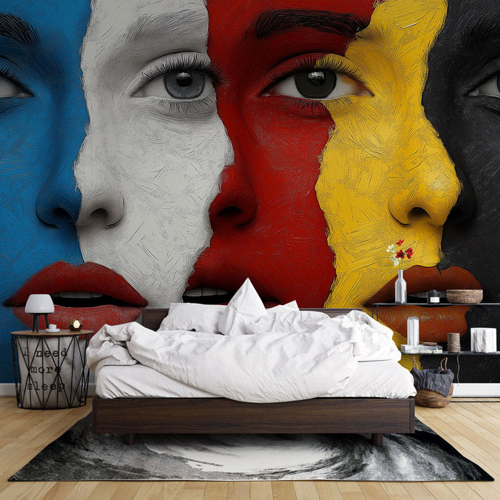 Mural Wallpaper colorful portraits | Stylized faces in bright shades