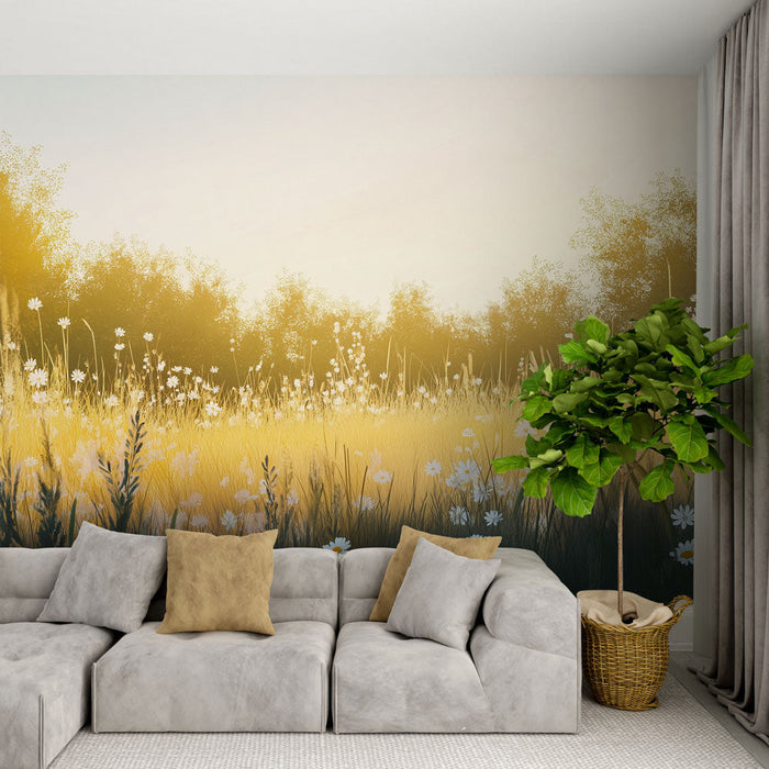 Foto Behang prairie | Veld van wilde bloemen verlicht door de zon