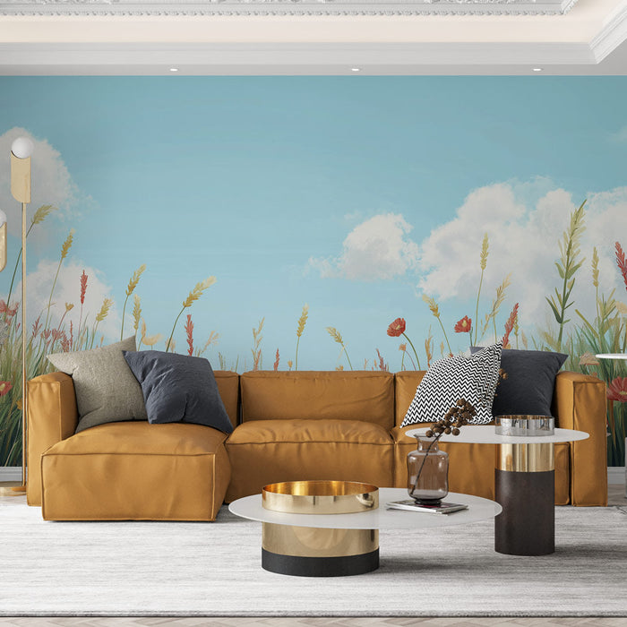 Foto Behang prairie | Veld met wilde bloemen onder een blauwe lucht