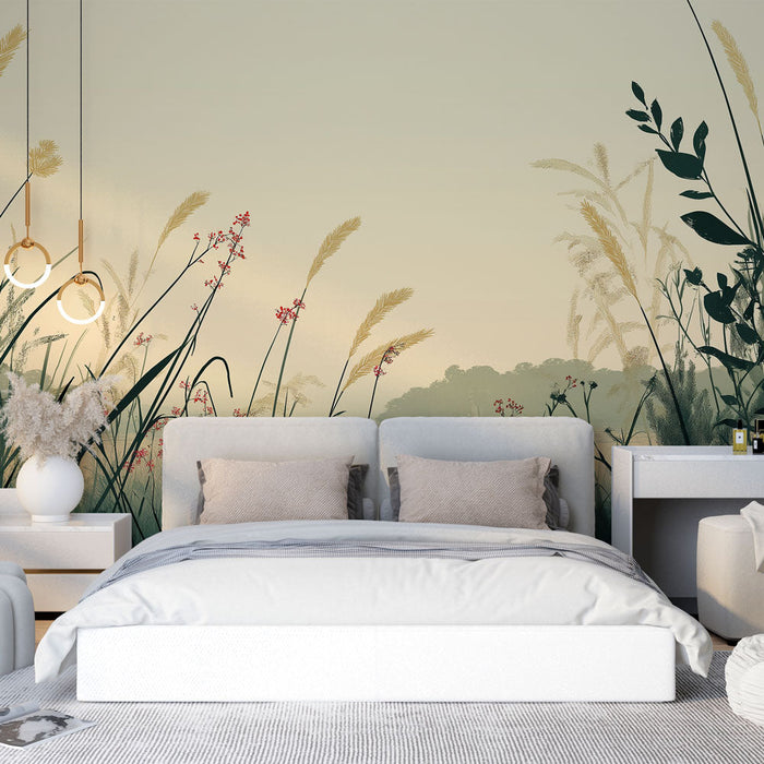 Falfestmény rét | Stilizált virágok mezője lágy akvarellben