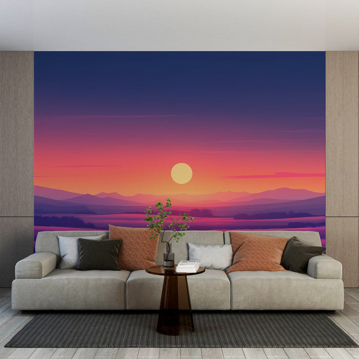 Foto Behang prairie | Pastel zonsondergang boven een prairie