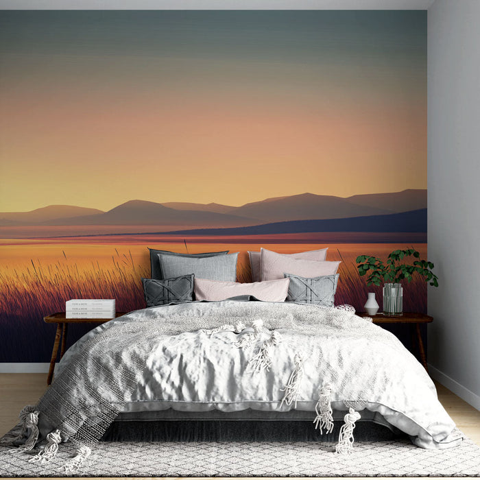 Nástěnná tapeta prairie | Západ slunce nad klidnou krajinou prérie