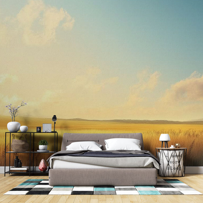 Fototapet golden prairie | Hveteåkre under en lys himmel
