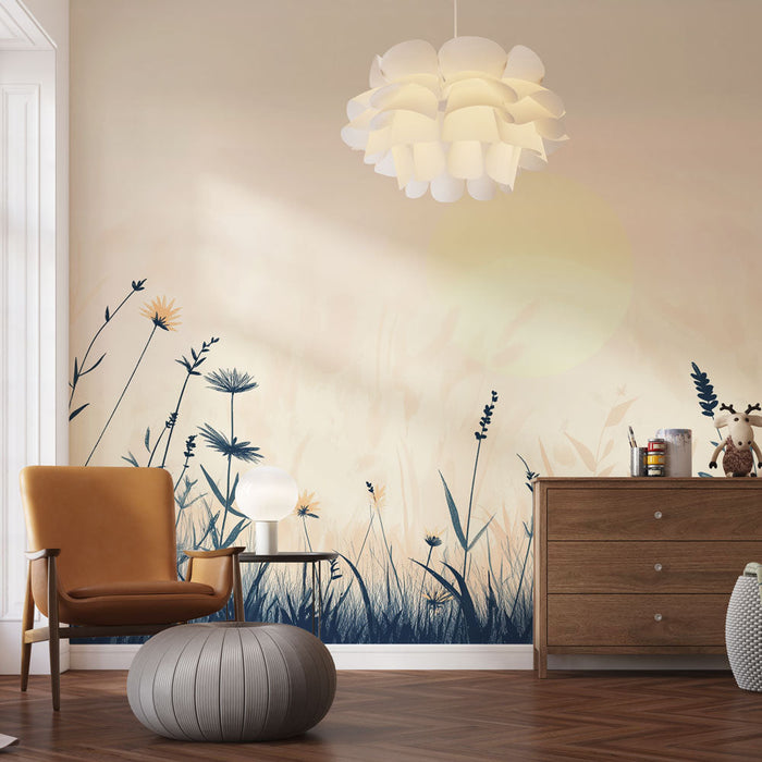 Foto Behang prairie | Zachte reflecties van wilde bloemen bij zonsondergang