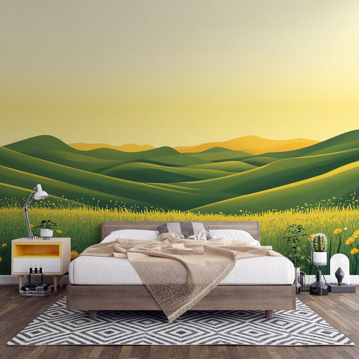 Tapeta travnik | Mehkoba zelenih hribov ob mraku