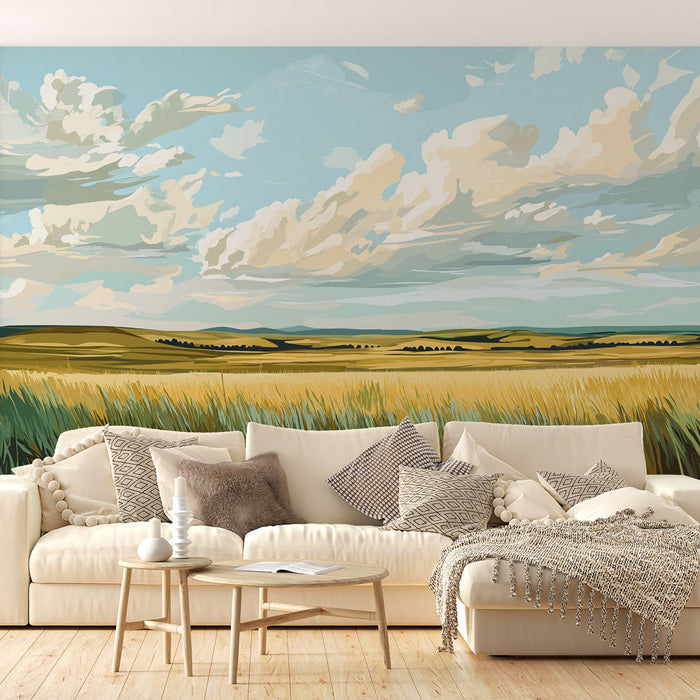 Tapet prerie | Evadează în câmpurile aurii sub un cer albastru