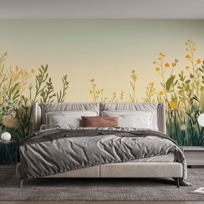 Nástěnná tapeta prérie | Divoké květiny v jemném barevném přechodu
