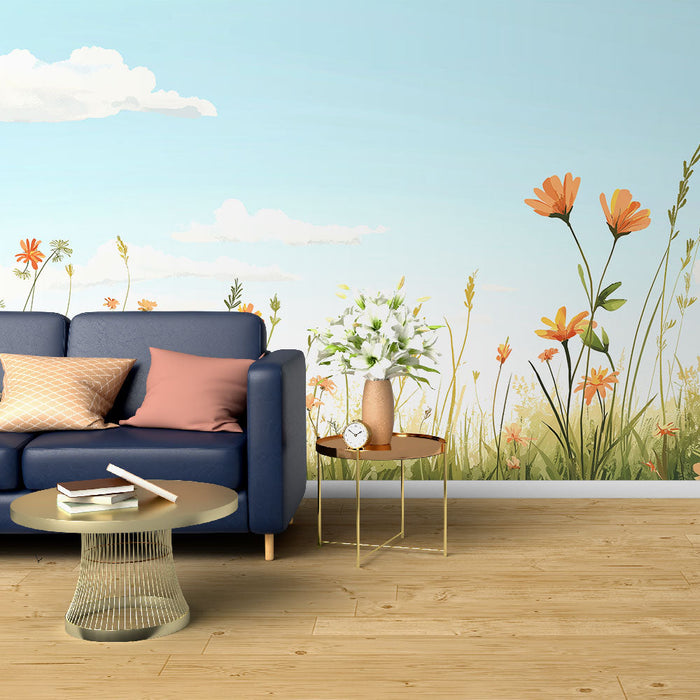 Foto Behang prairie | Wilde bloemen en blauwe lucht