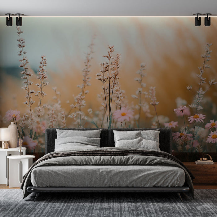 Tapetă de prerii | Flori sălbatice și ierburi aurii într-un câmp liniștit