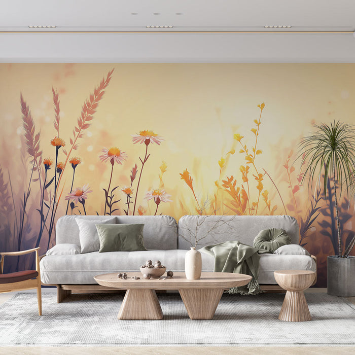Foto Behang prairie | Wilde bloemen onder een gouden licht