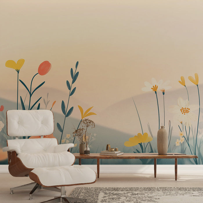 Foto Behang prairie | Zacht en rustgevend bloemenpatroon met pastelkleuren