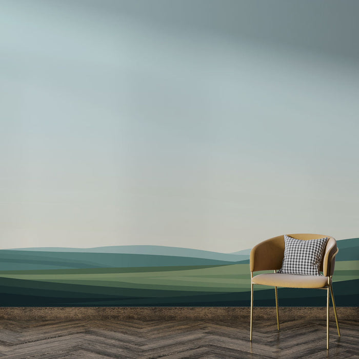 Carta da parati prateria | Motivi di colline ondulate in gradazioni di verde e blu