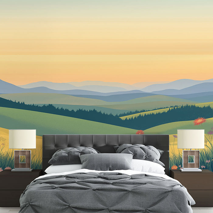 Nástěnná tapeta prérie | Slunečná krajina kvetoucích luk