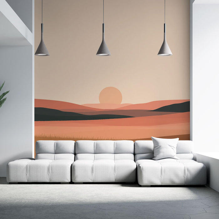 Foto Behang prairie | Minimalistisch landschap bij zonsondergang