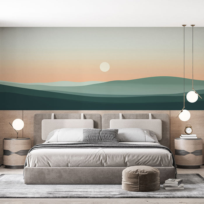 Papel de parede prado | Paisagem minimalista ao nascer do sol