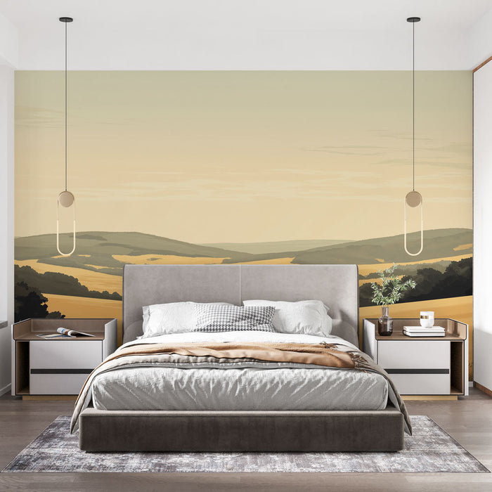 Foto Behang prairie | Vredig landschap met gouden en groene tinten